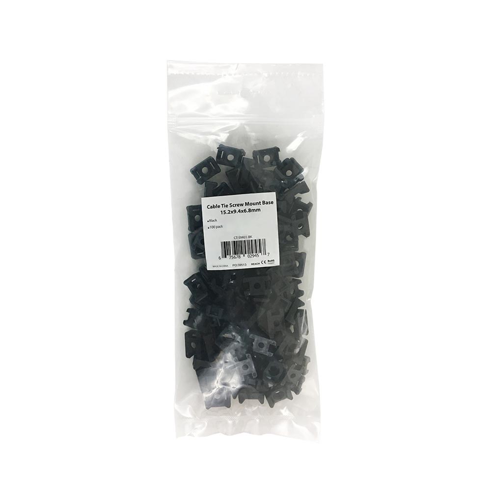 CABLE TIE WALL-MOUNT ANCHOR SCREW TYPE BLACK (100/BAG)