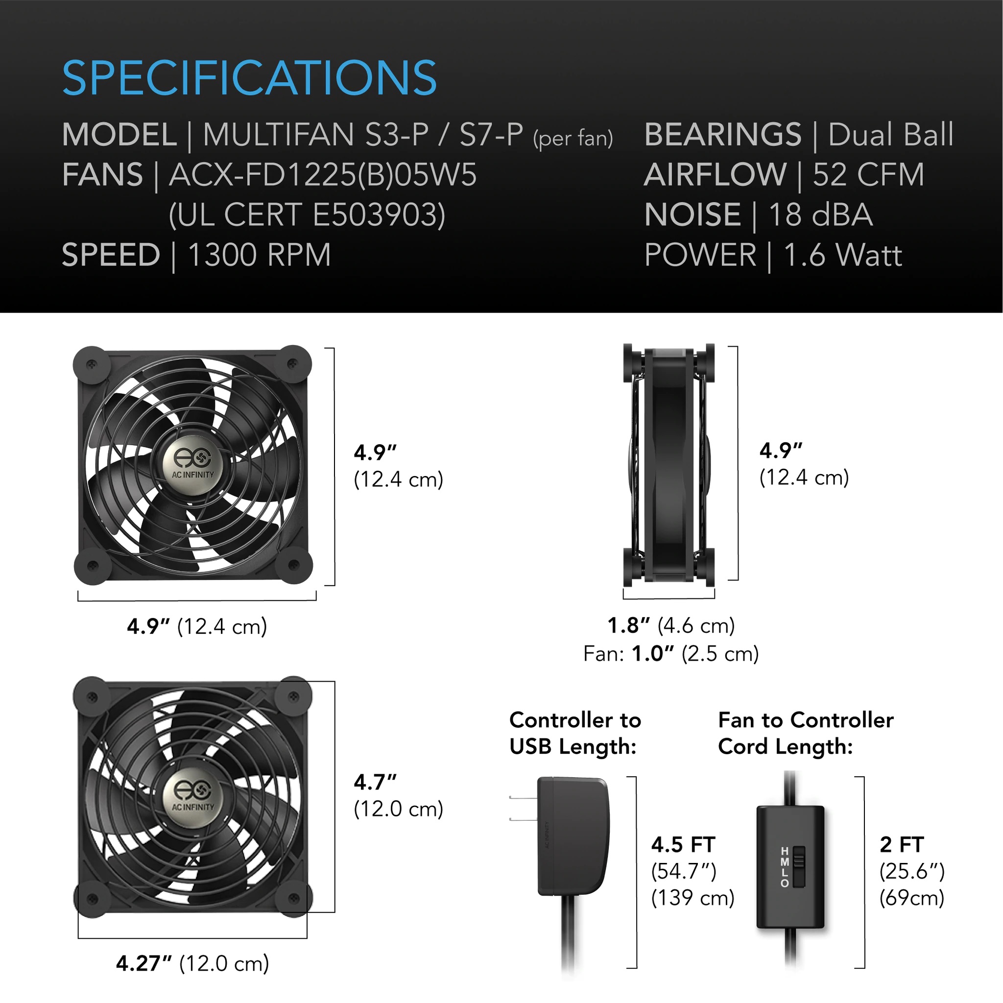 AC Infinity AC POWERED 120MM DUAL FAN /W SPEED CONTROL