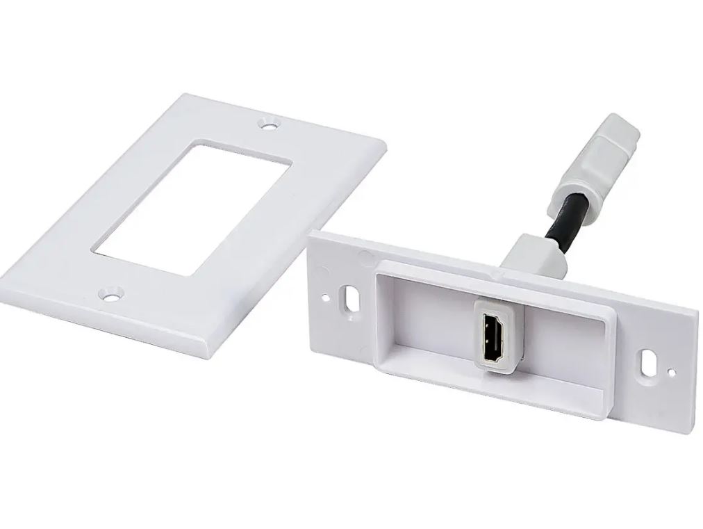 SINGLE HDMI (W/6" EXTENSION) WALL PLATE - WHITE