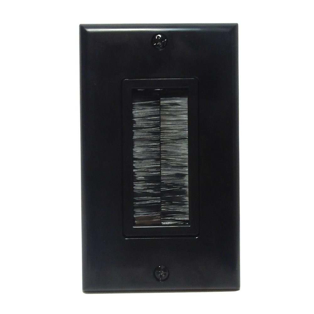1-GANG BRUSH STYLE CABLE PASS-THROUGH DECORA WALL PLATE - BLACK