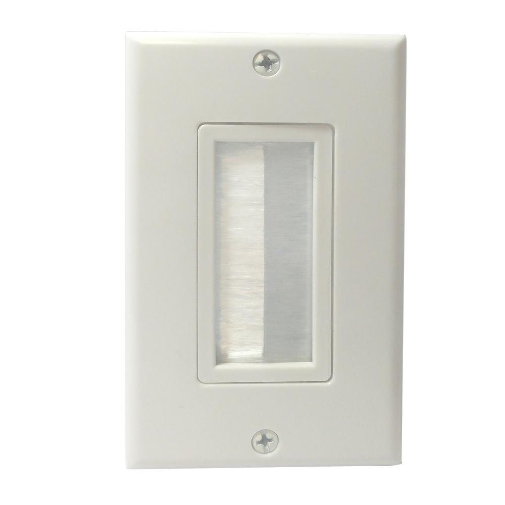 1-GANG BRUSH STYLE CABLE PASS-THROUGH DECORA WALL PLATE - WHITE