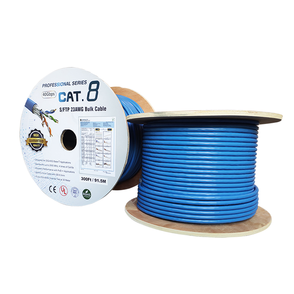 CAT8 500' BLUE SOLID SHIELDED S/FTP NETWORK BULK CABLE