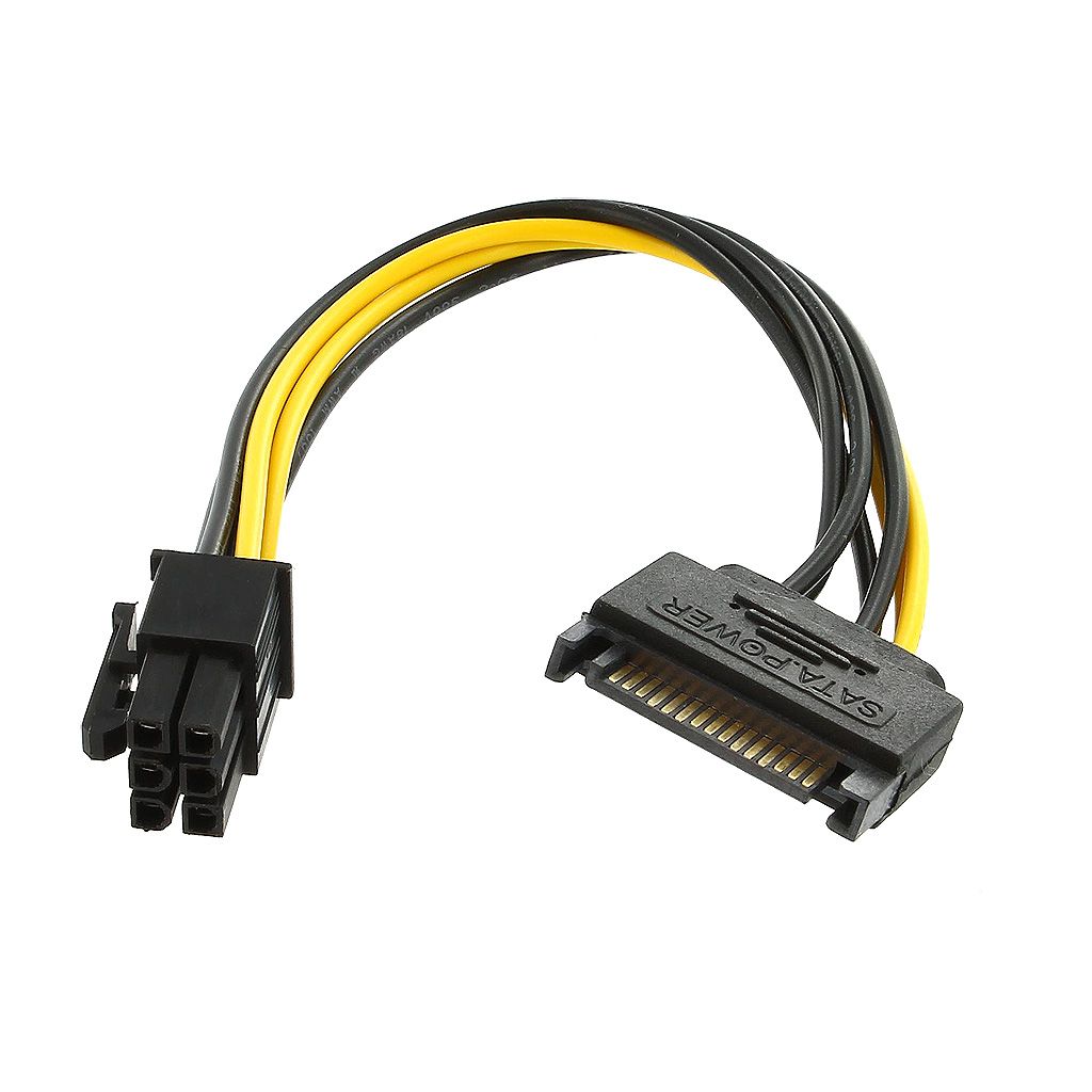 SATA (15P) TO PCI-E (6-PIN) M/M 8" POWER CABLE