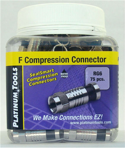 PLATINUM TOOL F-TYPE CONNECTOR MALE RG6 - DUAL-COMPRESSION (75/JAR)