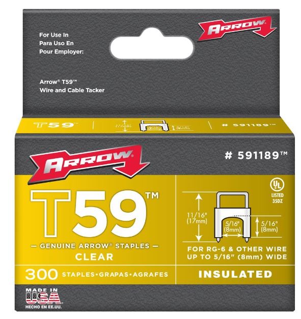 ARROW T59 5/16&quot;X5/16&quot; INSULATED STAPLES CLEAR