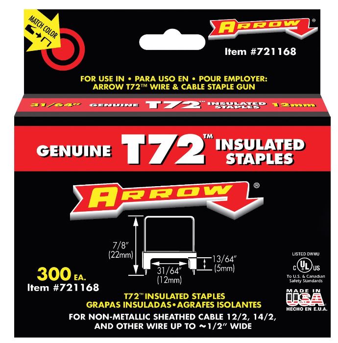 ARROW T72 13/64&quot;X31/64&quot; INSULATED STAPLES CLEAR