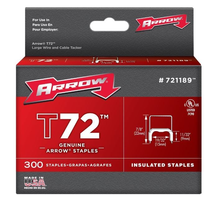 ARROW T72 11/32&quot;X19/32&quot; INSULATED STAPLES CLEAR