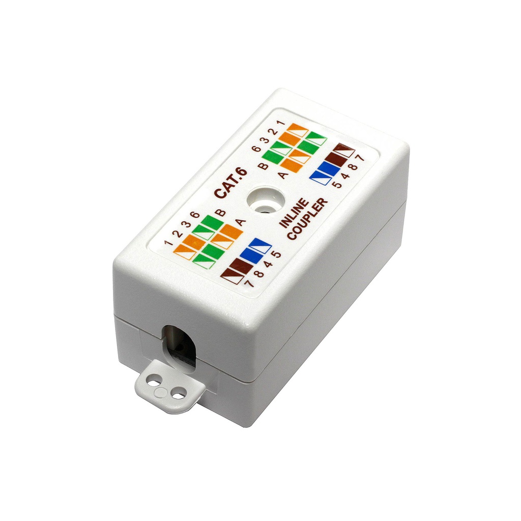 CAT6 WHITE SURFACE-MOUNT INLINE COUPLER (TOOL-LESS)