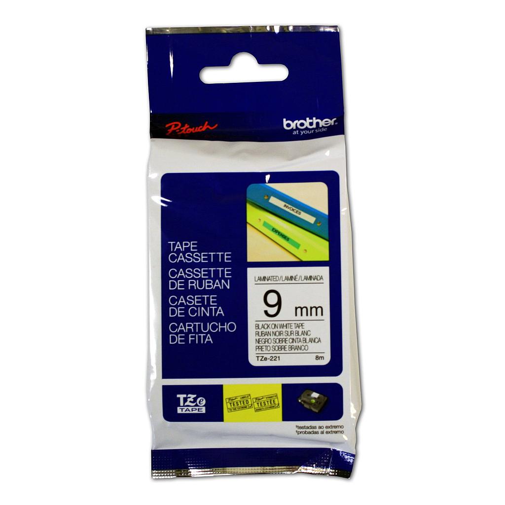 BROTHER P-TOUCH TZE221 9MM LABEL TAPE (BLACK-ON-WHITE)
