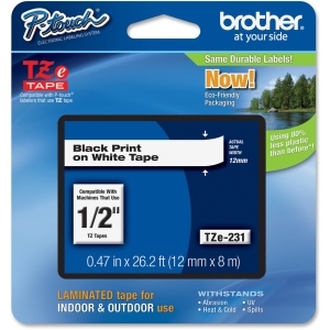BROTHER P-TOUCH TZE231 12MM LABEL TAPE (BLACK-ON-WHITE)