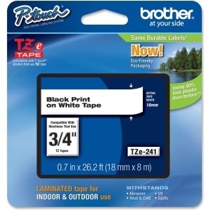 BROTHER P-TOUCH TZE241 18MM LABEL TAPE (BLACK-ON-WHITE)