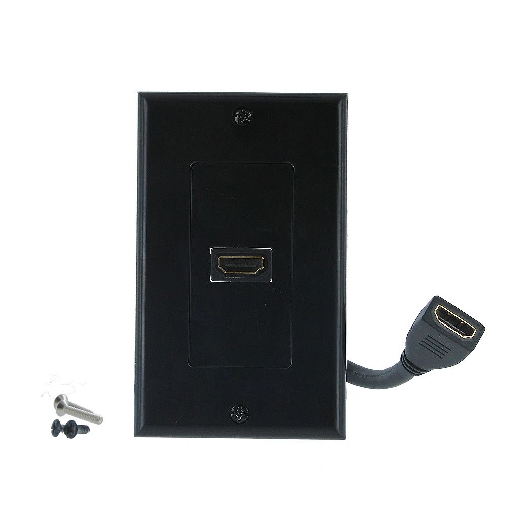 SINGLE HDMI (W/6&quot; EXTENSION) WALL PLATE - BLACK