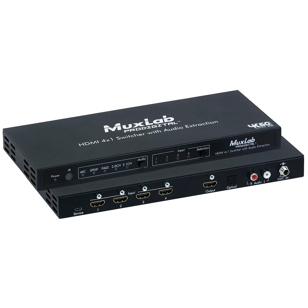 MUXLAB HDMI [4 X 1] SWITCHER W/AUDIO EXTRACTION (4K60)