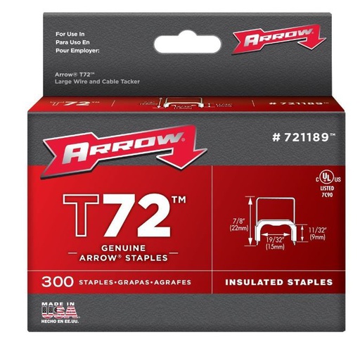 [AR721189] ARROW T72 11/32&quot;X19/32&quot; INSULATED STAPLES CLEAR